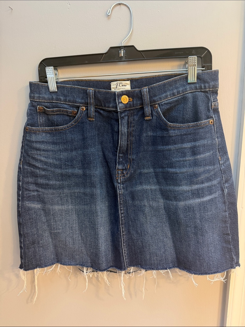 J. Crew Indigo Denim Mini Skirt with Raw Hem